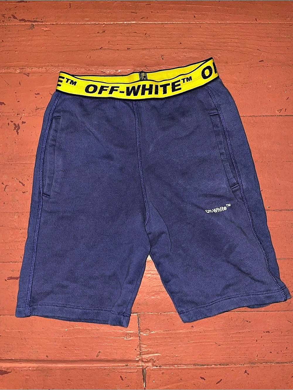 Off-White Kids Logo Waistband Sweat Shorts Blue & Yellow
